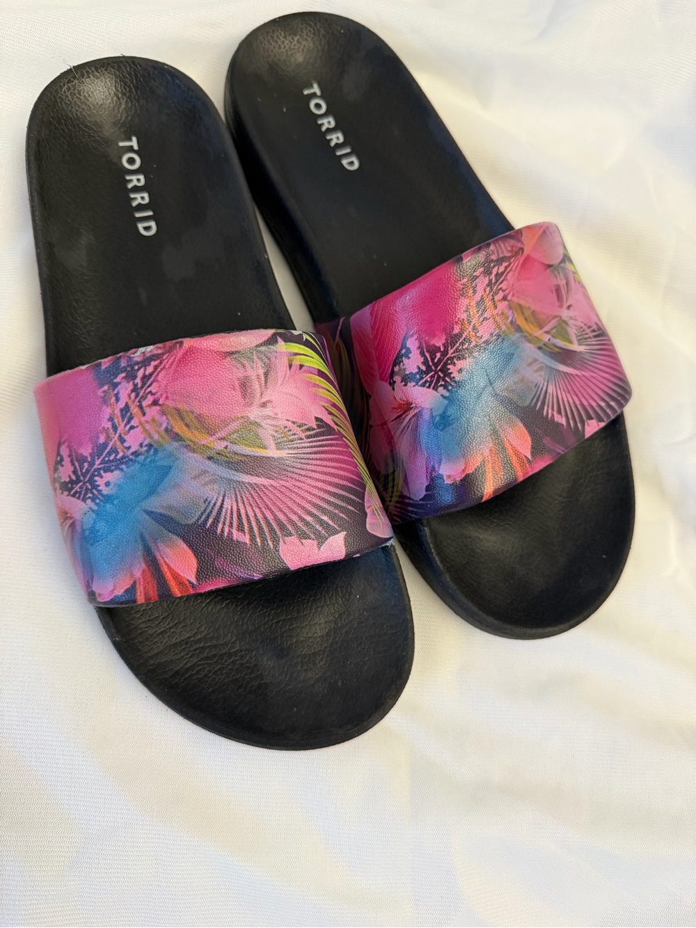 torrid Pink Tropical Print Slide Sandals